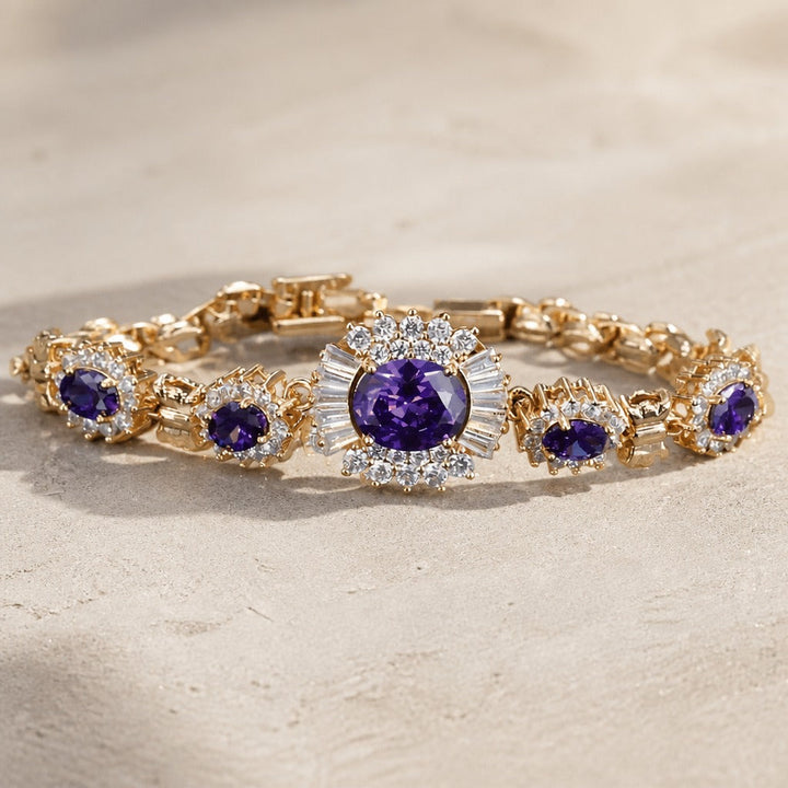 Amethyst Charm Gold Bracelet